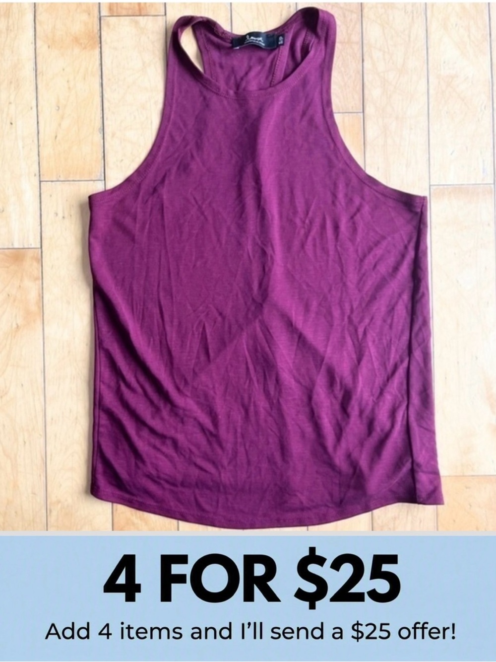 Louve Purple Racerback Open Back Activewear Tank Top Size Small